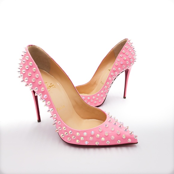 Christian Louboutin Shoes - Christian Louboutin Pigalle 100 Pink Patent Leather Spiked Pumps Heels EU 38.5